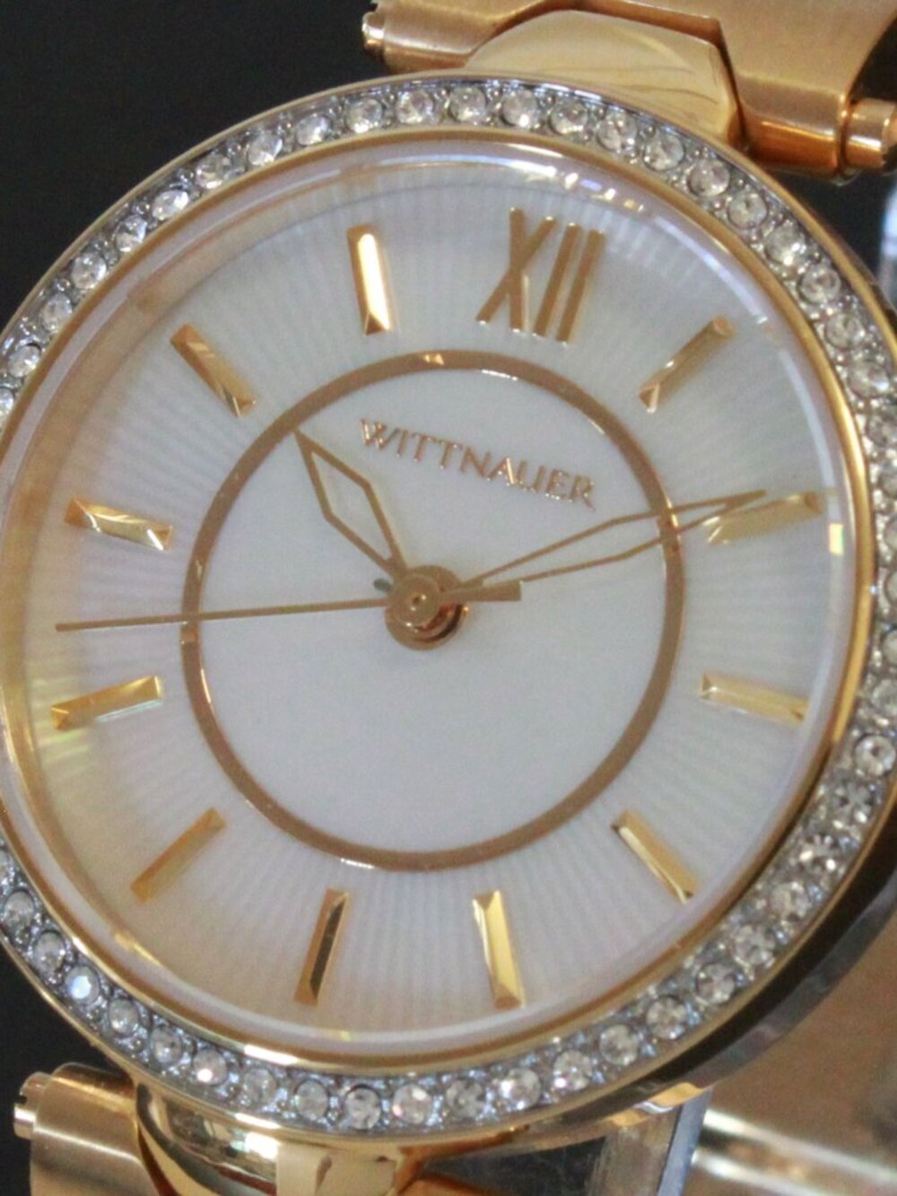 Wittnauer Ladies Dress Watch MOP Dial Crystal Embedded Bezel Gold Tone 30mm - Picture 12 of 12